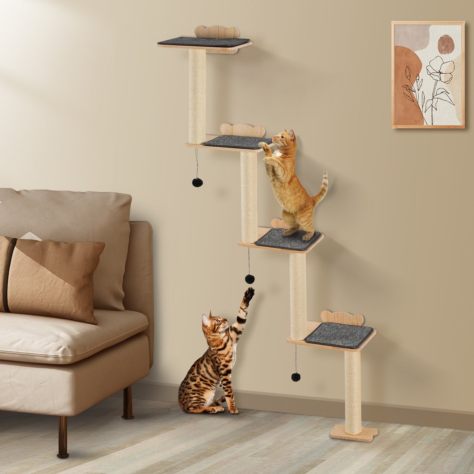 Wall Mounted Cat Shelves Tree With Platform Tree-Shaped Cat Furniture Set