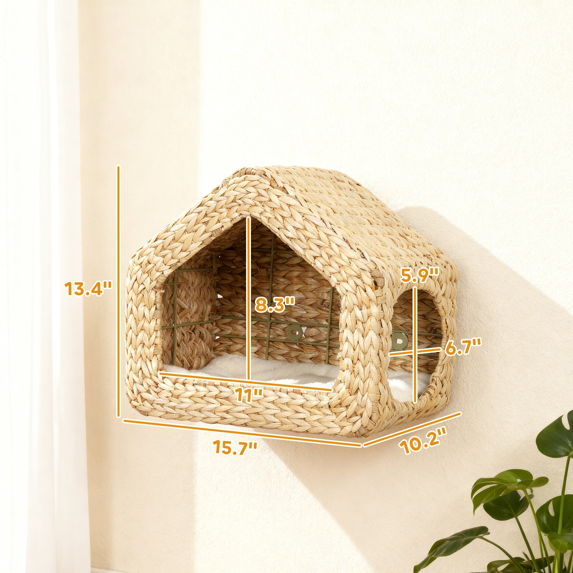 Wall Mounted Cat House, Cat Wall Furniture, Cat Wall Shelf with Washable Cushion, Natural
