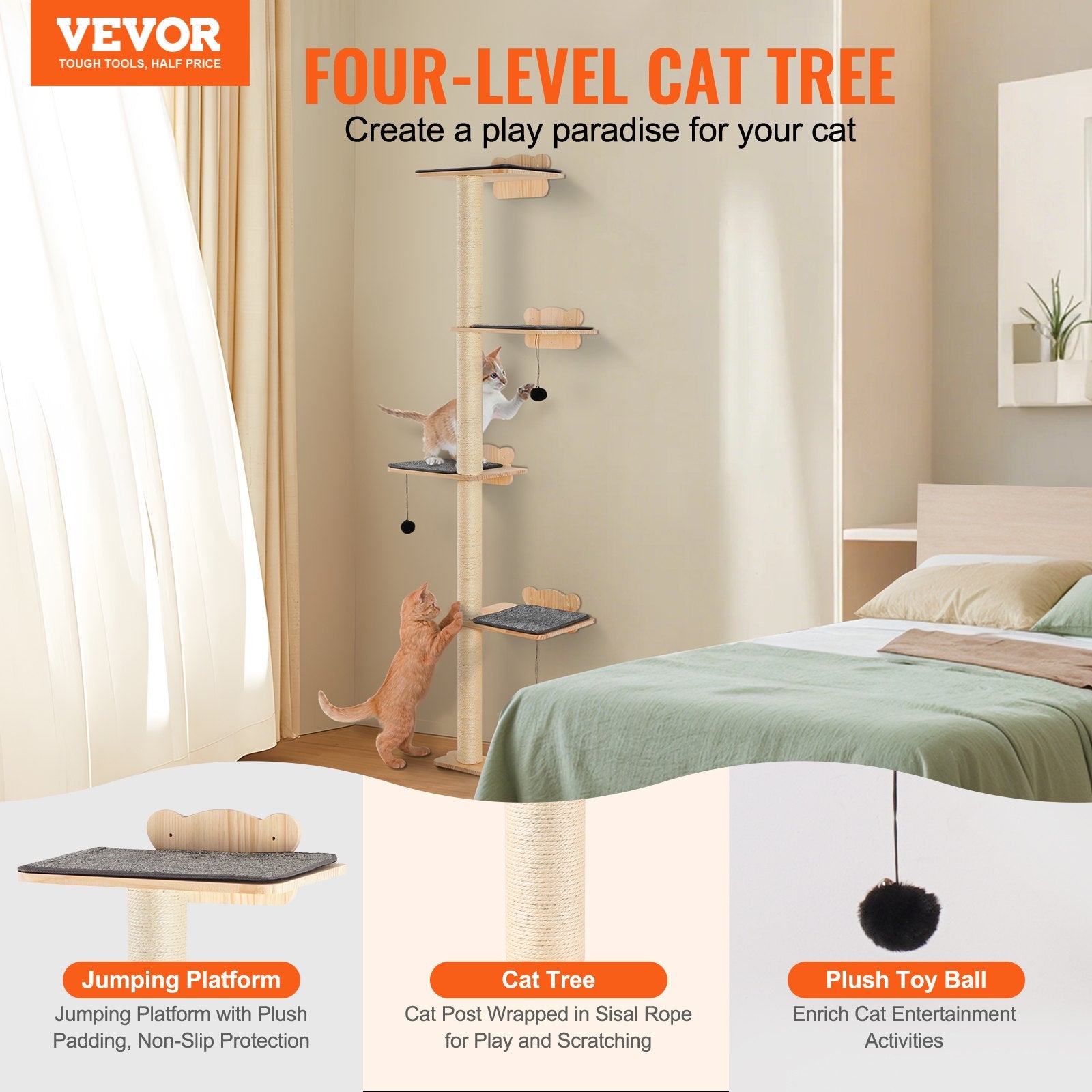 Wall Mounted Cat Shelves Tree With Platform Tree-Shaped Cat Furniture Set