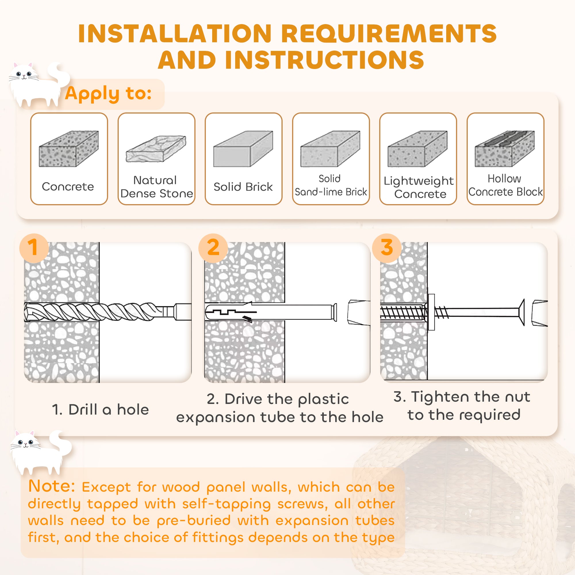 Wall Mounted Cat House, Cat Wall Furniture, Cat Wall Shelf with Washable Cushion, Natural