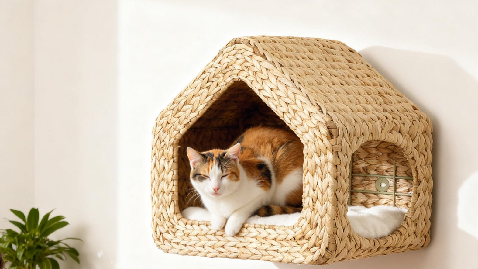 Wall Mounted Cat House, Cat Wall Furniture, Cat Wall Shelf with Washable Cushion, Natural